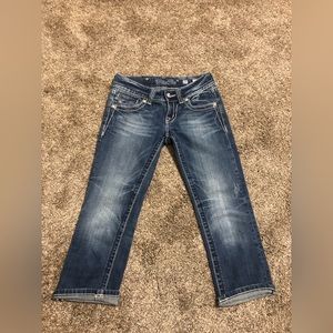 Miss Me Jeans low Rise Boyfriend Capri Dark Wash Denim Pants Women’s Sz 25 EUC!